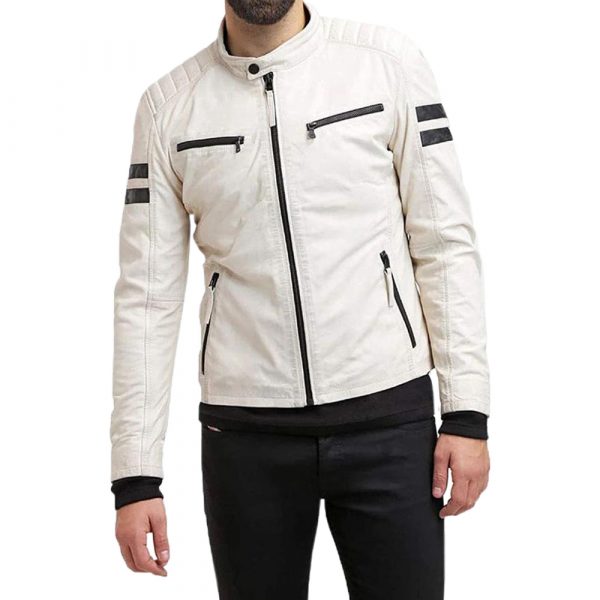 Giacca Biker Bianco da Uomo in Vera Pelle Nappa